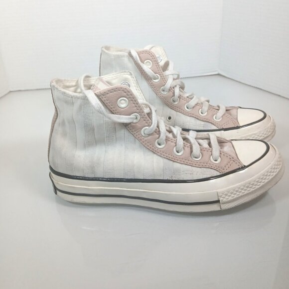 Converse Size 7.5 Chuck 70 Striped Hi Top Shoe Egret/Pink Terry Cloth All Star - Picture 5 of 9